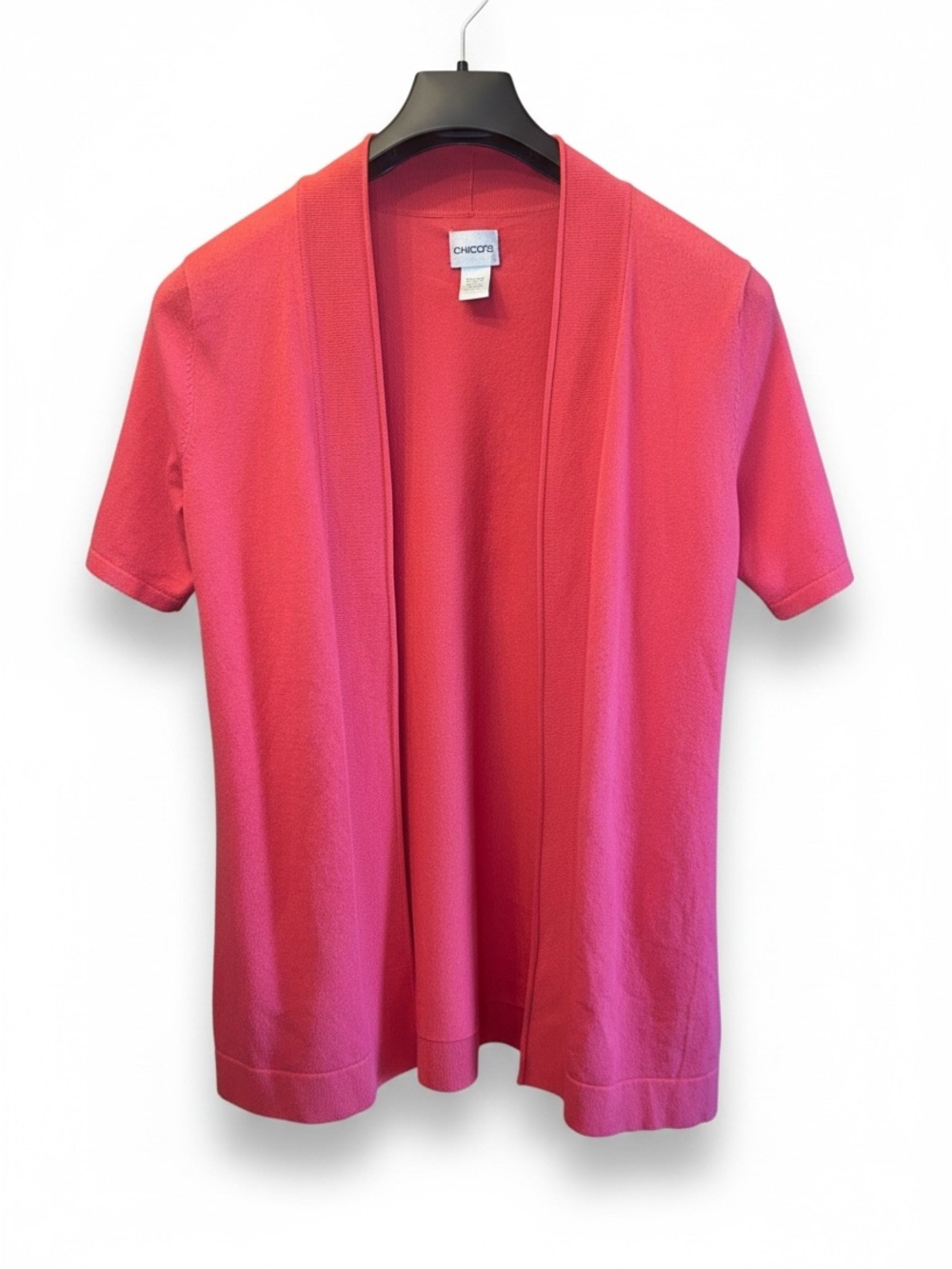Chico’s salmon coral pink open front short sleeve cardigan sweater size 1